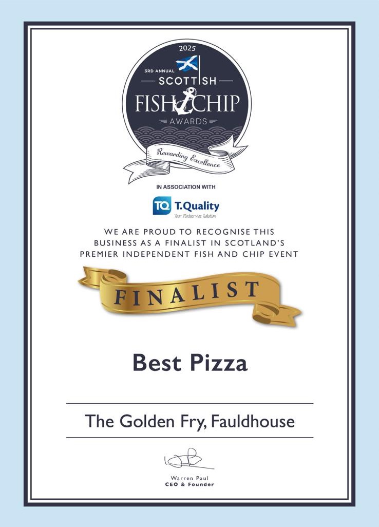 The Golden Fry in Bathgate Best Pizza Award